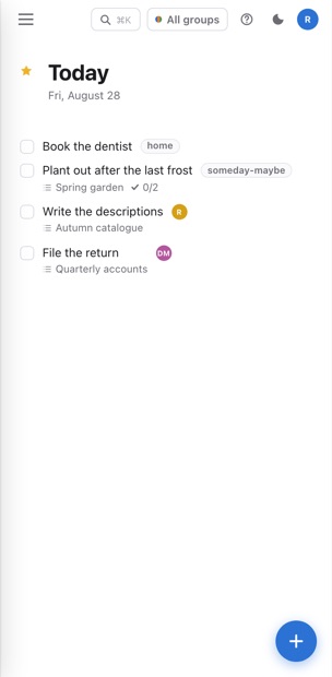 Tidy's Today list on a phone.